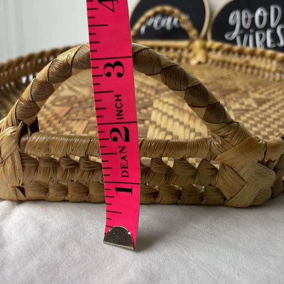 Vintage Woven Raffia Rattan Geo Holiday Handle Serving Home Decor 11 x 16 Tray - Picture 9 of 15